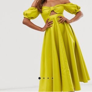 ASOS EDITION midi dress with puff sleeve and cut out